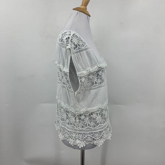 Ariat Crochet Shirt Womens S Small White Scoop Neck Cap Sleeve Open Stitch Top - Picture 5 of 13